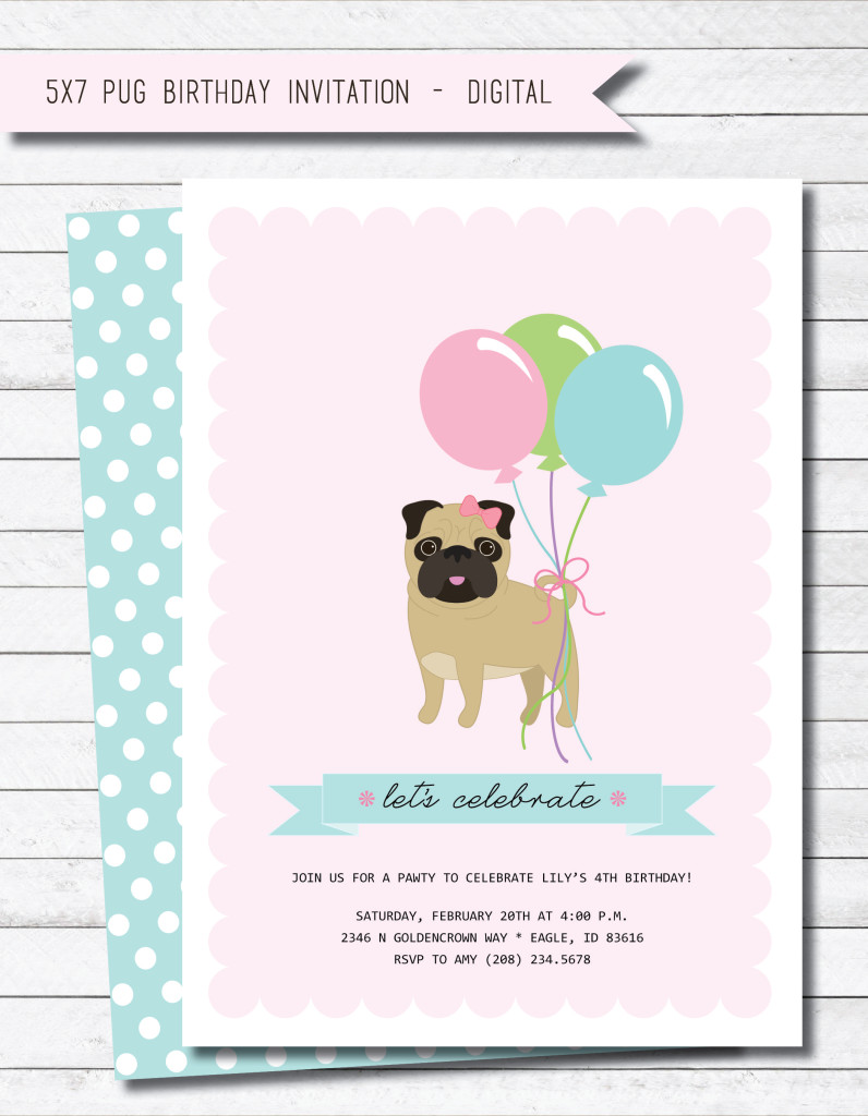 Pug Girl Invitation Sample